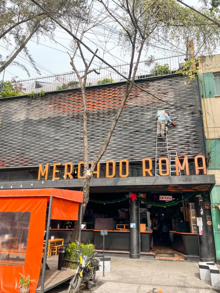 facade of the food court, mercado roma in mexico city
