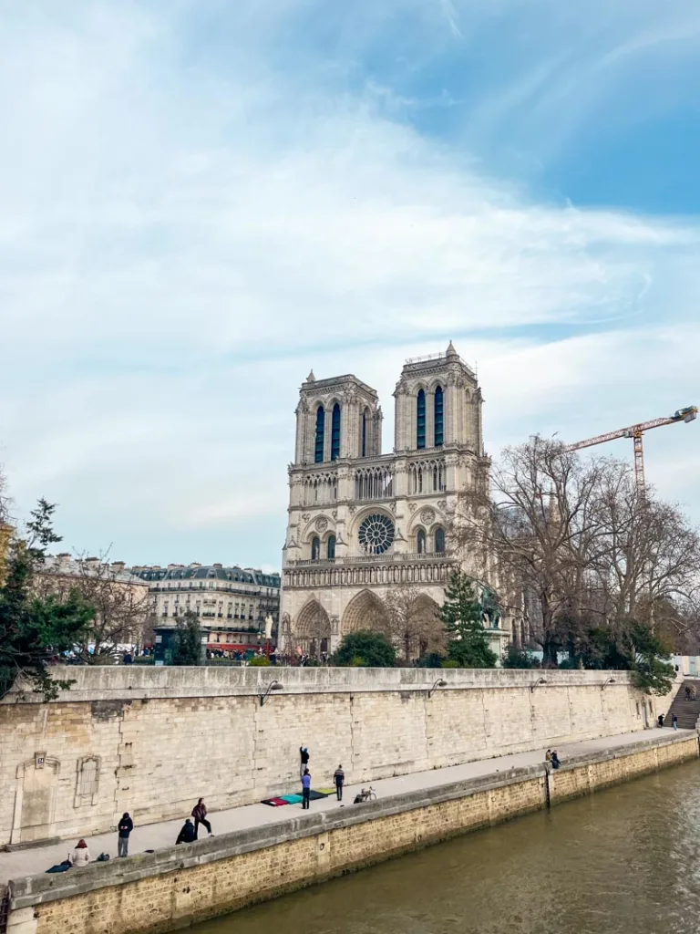 view of the notre dame cathedral in paris from across the river