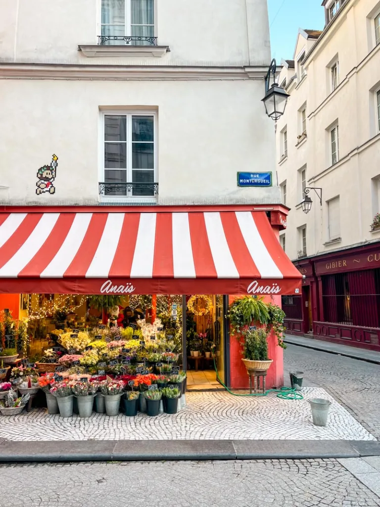 cute flower shop in rue montorgueil in paris
