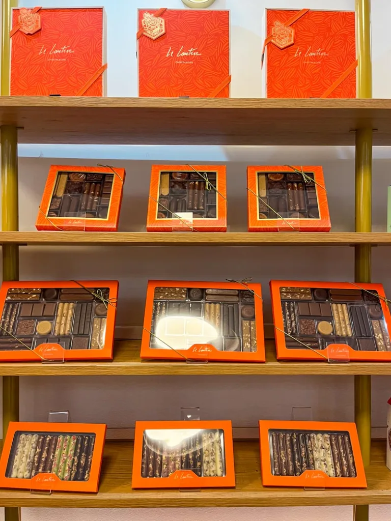 chocolate boxes on display at le lautrec in paris