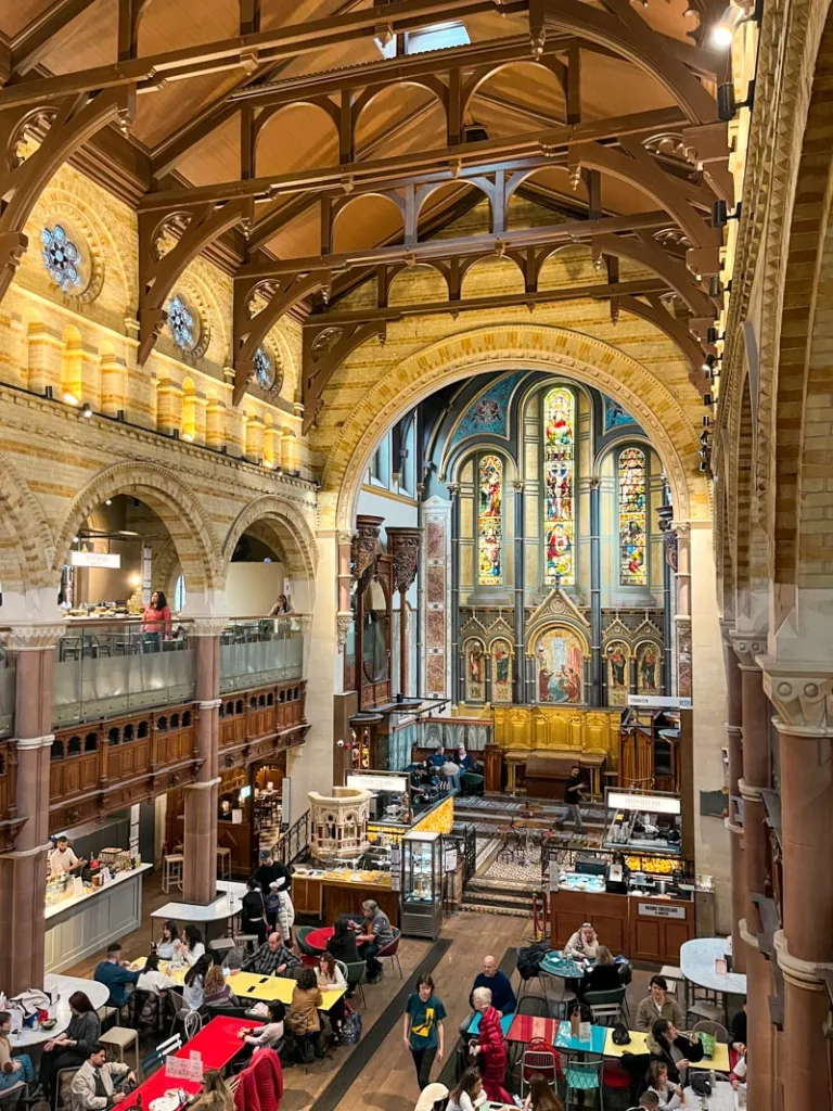 food court inside an old ornate church at mercato mayfair in london