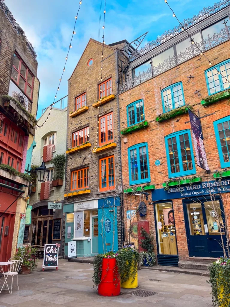 colorful courtyard at neals yard in covent garden, london