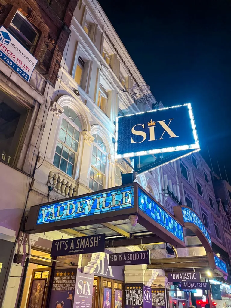 six the musical sign outside the theatre on the west end in london