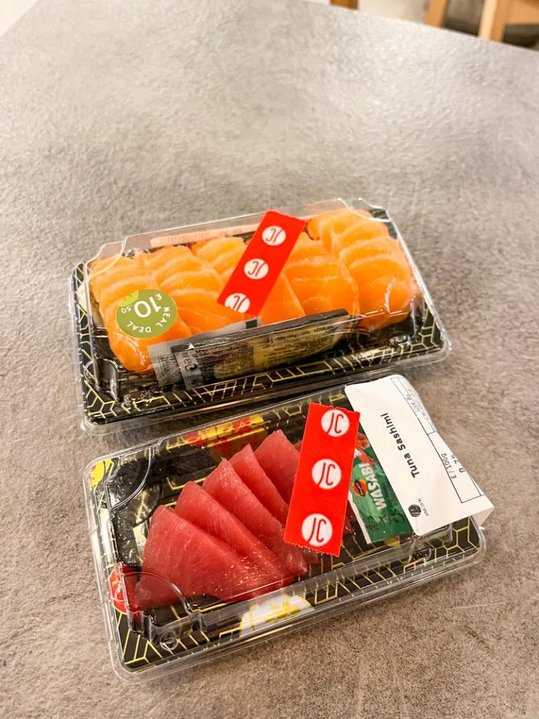 a tuna sashimi box and a salmon nigiri box from japanese centre in london