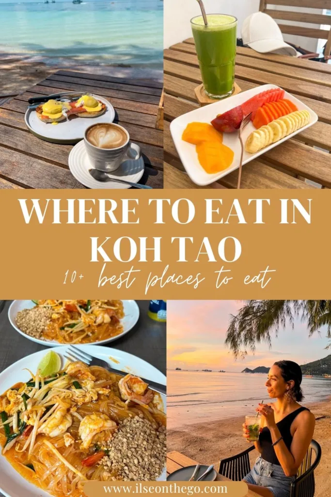 pinterest pin with a photo collage of where to eat in koh tao, thailand